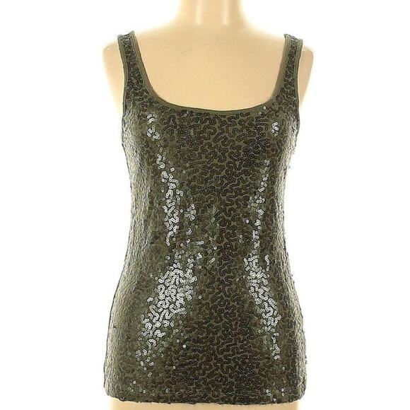 Excellent Old Navy Women Green Sequin Embellished Sleeveless Tank Top Size Large - Picture 4 of 7